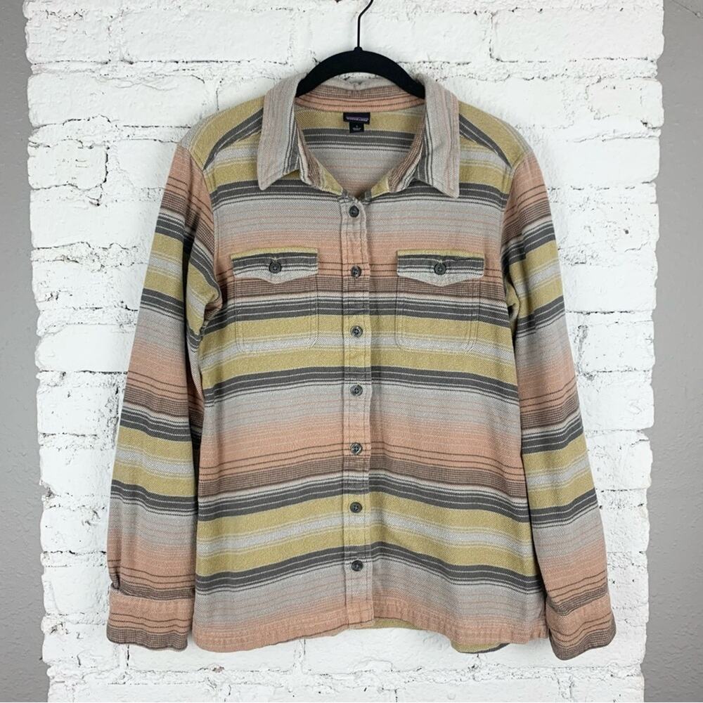 Patagonia Long Sleeve Fjord Flannel Shirt Button Front Stripe Peach Sherbert 2